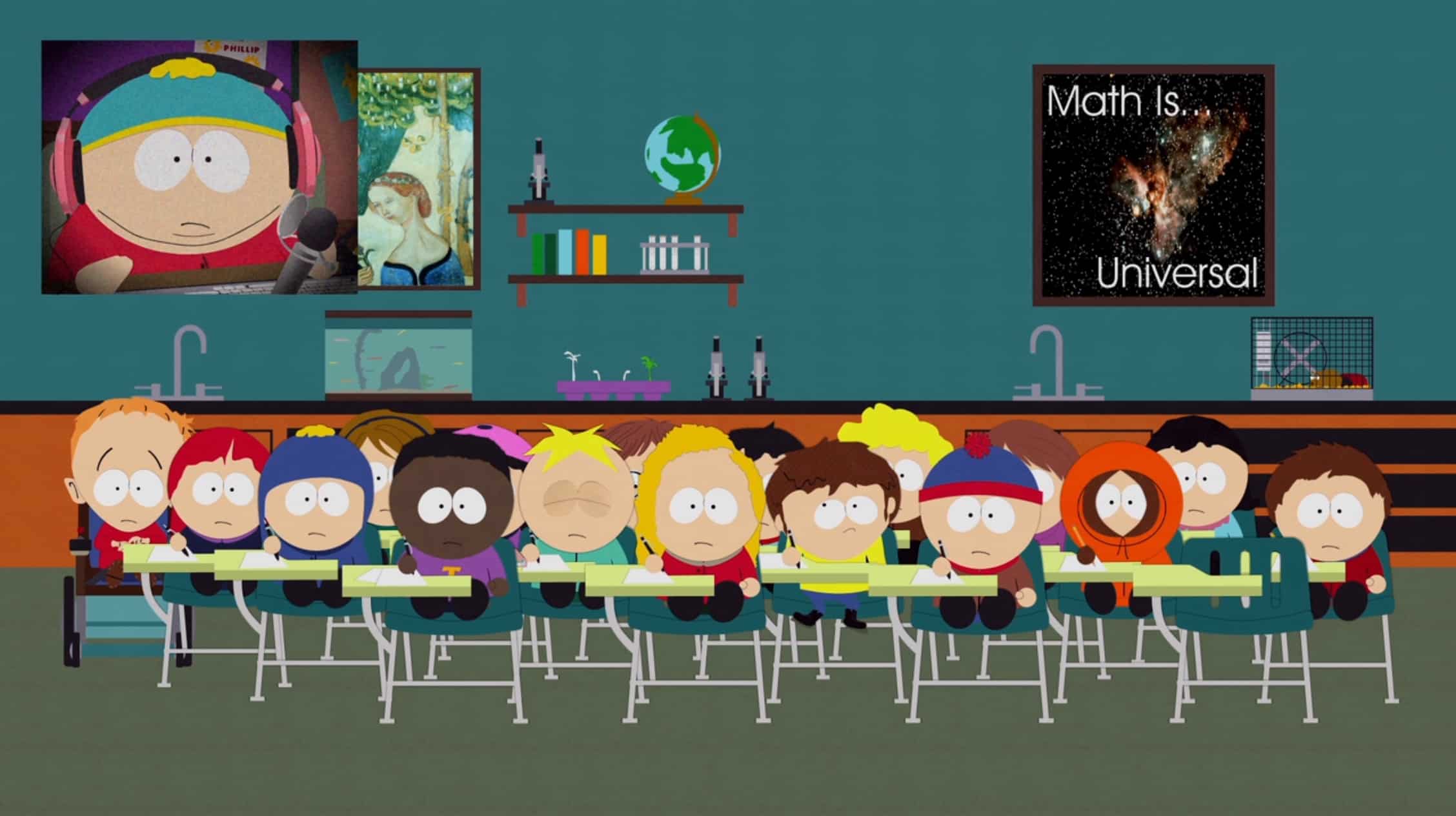 Cartman's stream disrupts Kyle's speech in Mr. Garrison's class.