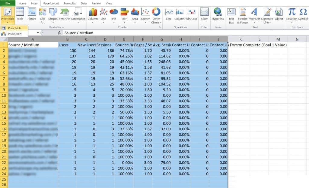 Create PivotTable