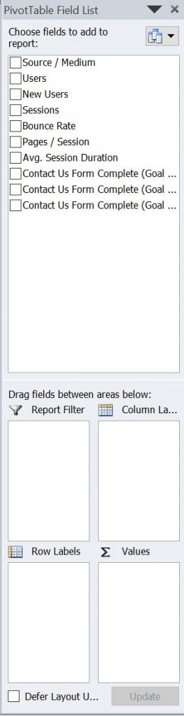 PivotTable Field List