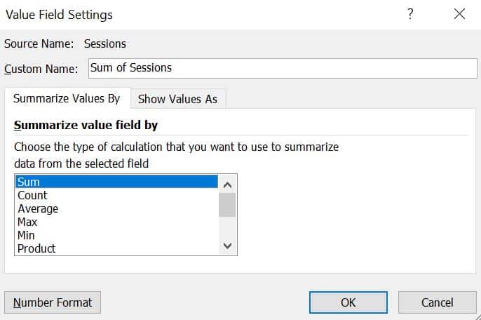 Value Field Settings